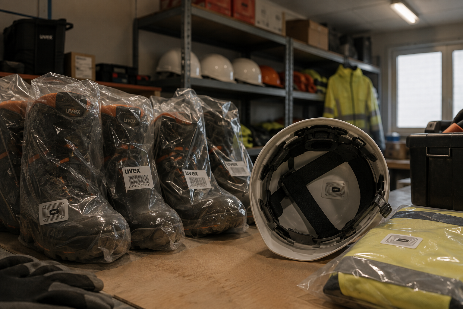 Tags RFID sur équipements de protection individuelle en base vie de chantier